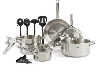 T-fal Cook & Strain Stainless Steel Cookware Set, 14 piece Set