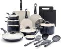 Soft Grip Healthy Ceramic Nonstick 23 Piece Kitchen Cookware Pots and Frying Sauce Saute Pans Set with Kitchen Utensils, PFAS-Free, Dishwasher Safe