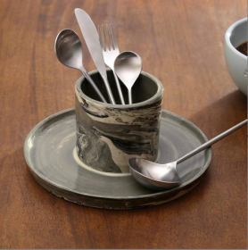 Handcrafted Carbon Cutlery Holder With Spoon Rest   Stylish & Practical Kitchen Organizer