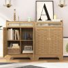Coffee Bar Cabinet, Modern Farmhouse Buffet Sideboard with Drawer and Adjustable Shelf, Barn Door Storage Cabinet for Kitchen, Dining Room, Bathroom