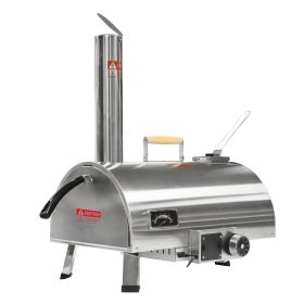 Outdoor 12 Automatic Rotatable Wood Fired Pizza Oven, Stainless Steel Portable