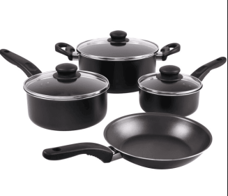 Mainstays 7 Piece Non Stick Aluminium, Pots and Pans Cookware Set, Black