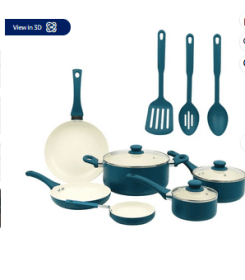 Mainstays 12 Piece Ceramic Nonstick Aluminum Pots and Pans Cookware Set, Blue