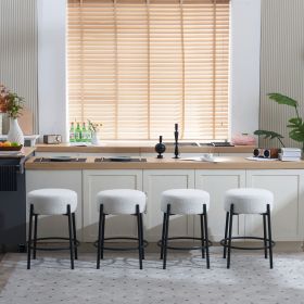 24" Tall, Round Bar Stools, Set of 2 - Contemporary upholstered dining stools for kitchens (Color: as Pic)