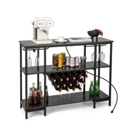 Simple Industrial Wine Rack Wine with Storage Shelves (Color: gray)